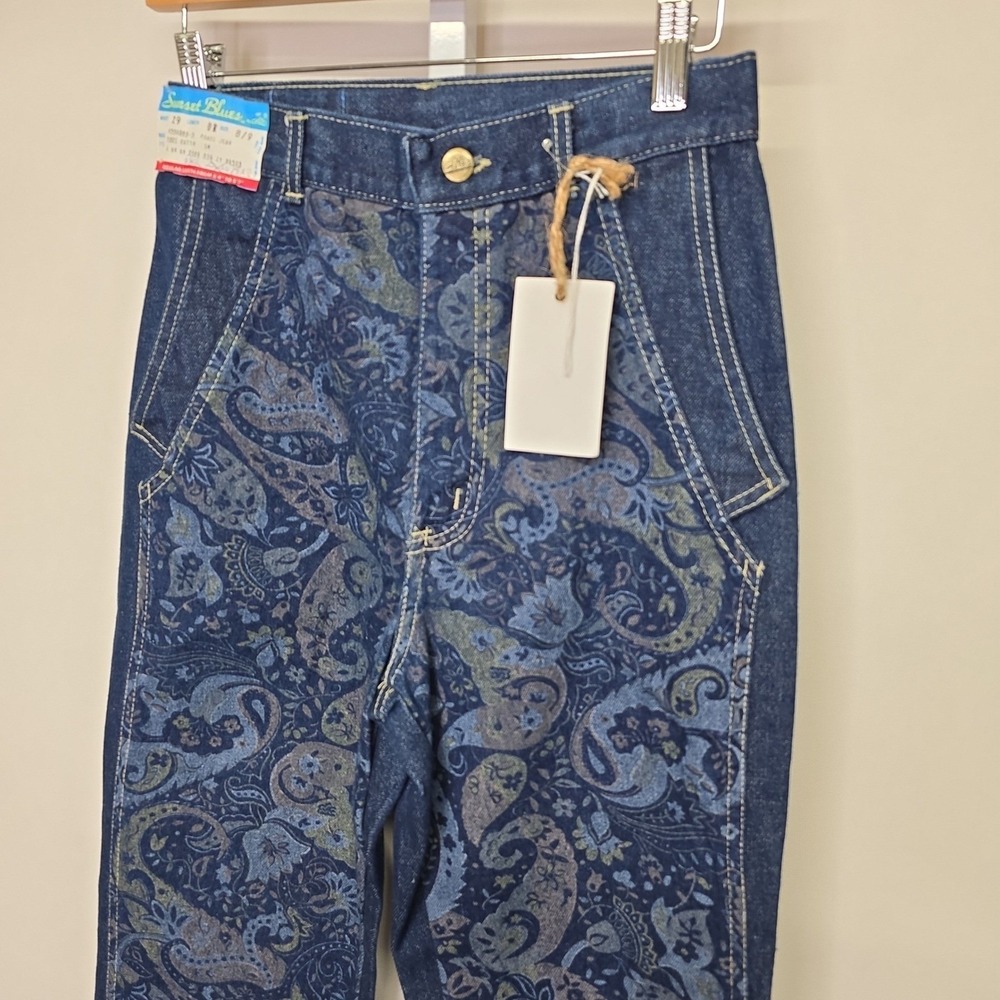 Vintage Sunset Blues by Chic Paisley Panel Jeans Dark Wash‎ Denim Size 8/9